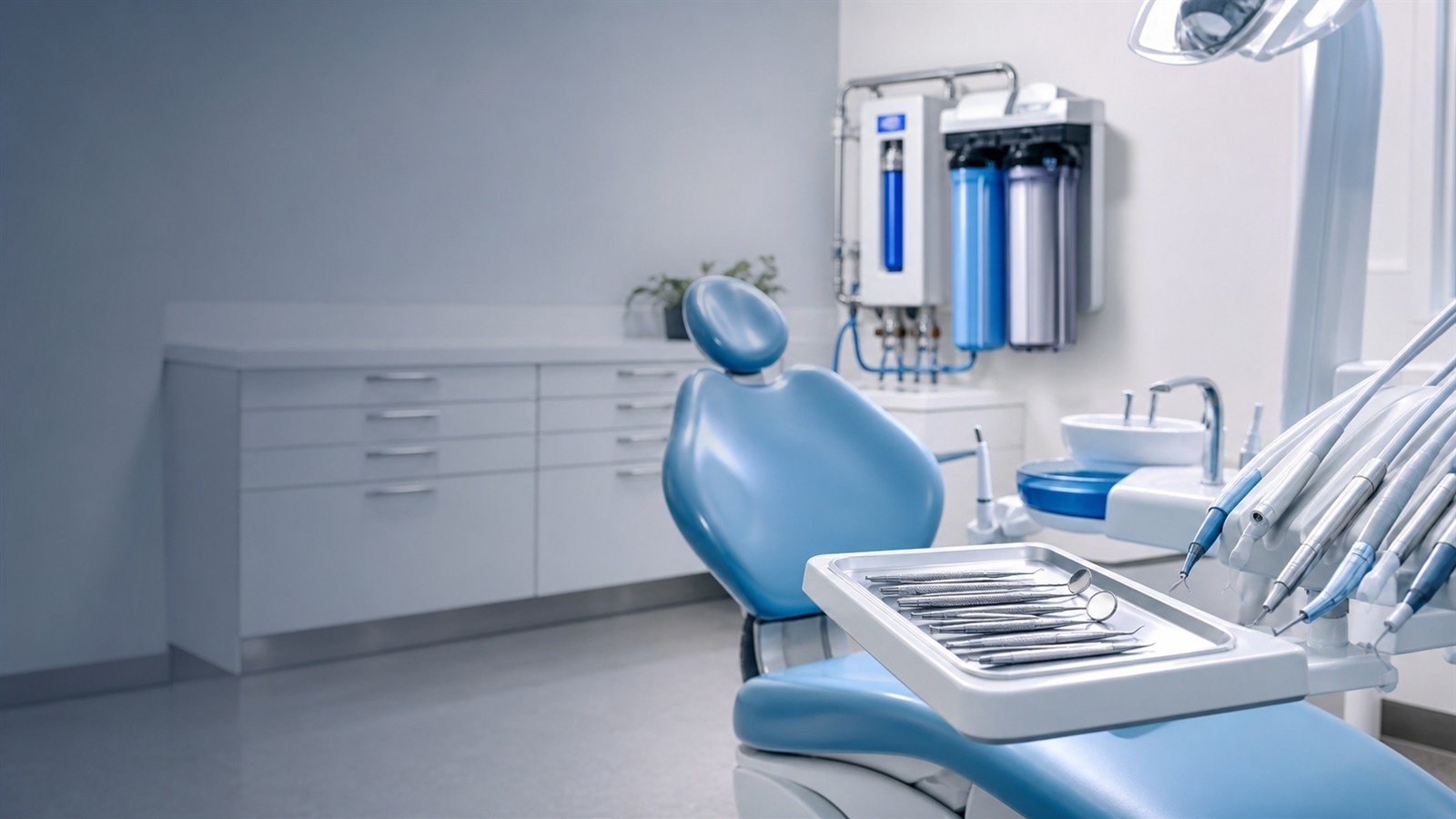 Dental clinic operatory relying on reverse osmosis and UV-treated water